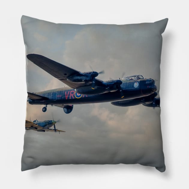 Two Icons - Lancaster and Spitfire Pillow by SteveHClark