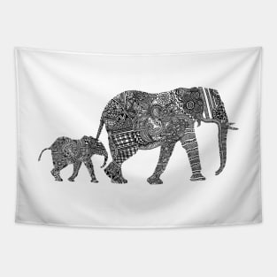 B & W Zentangle Elephants Tapestry