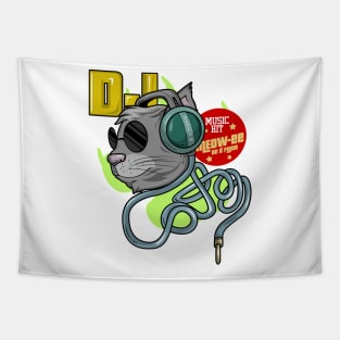 Cat with Sunglasses as DJ with Headphone Tapestry