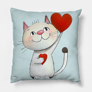 Cat with Two Hearts - funny illustration for cat lovers Pillow