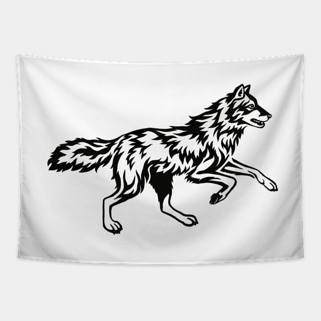 Running Wolf  - Flame Tapestry by Hareguizer