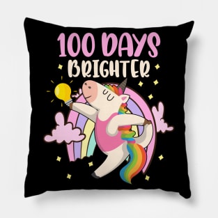 100 Days Brighter unicorn 100 Days Smarter of School Pillow