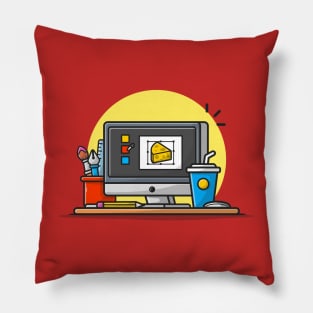 Computer Graphic Designer With Coffee And Stationary Cartoon Vector Icon Illustration Pillow