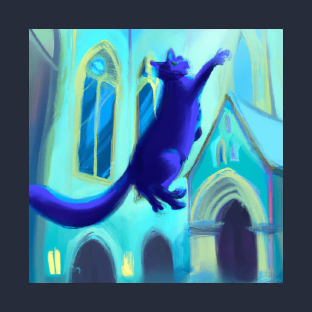 Blue Cat Jumps For Joy in Church by Star Scrunch