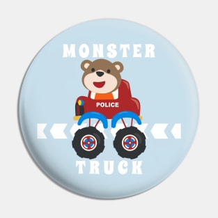 Cartoon vector of monster truck with little animal driver. Pin