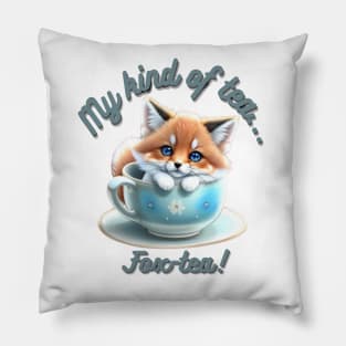 Cute Red Fox Blue White Floral Tea Cup Pillow