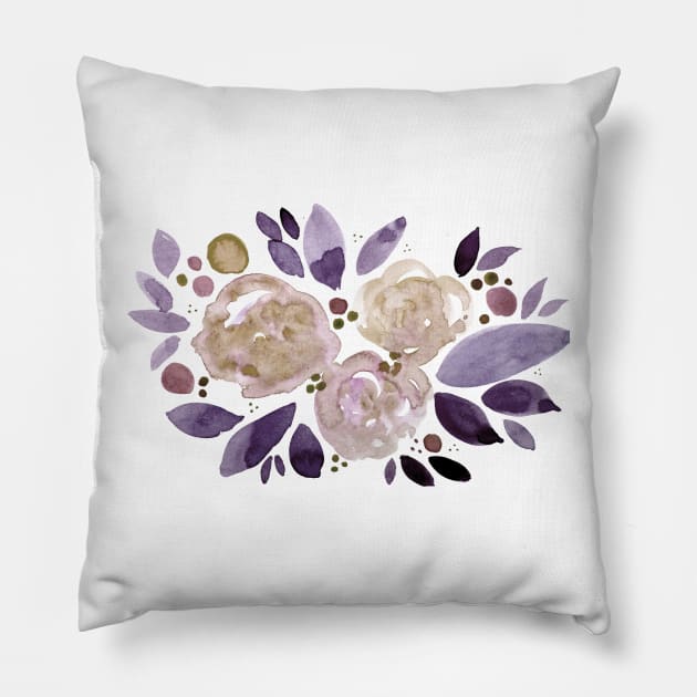 Watercolor flower bouquet - purple and beige Pillow by wackapacka