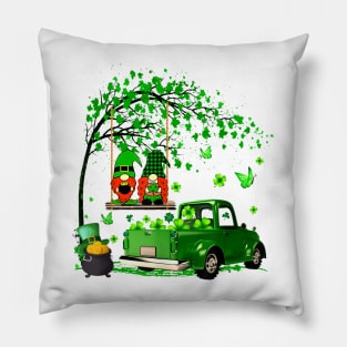 Green Gnomes Truck Shamrock Happy Saint Patrick's Day Shirt Pillow