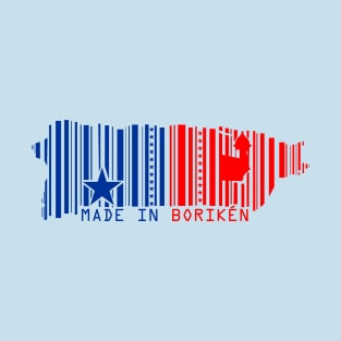 Puerto Rico Map Made in Boriken Flag Colors Barcode Design T-Shirt