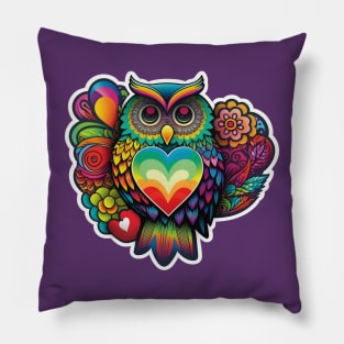 Groovy Psychedelic Owl in Purple Pillow