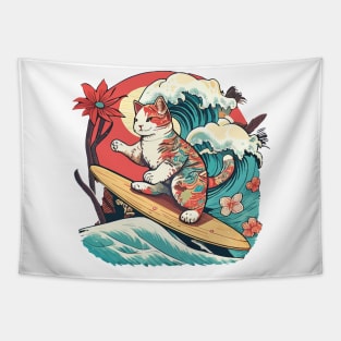 Japanese Surf Cat Tapestry