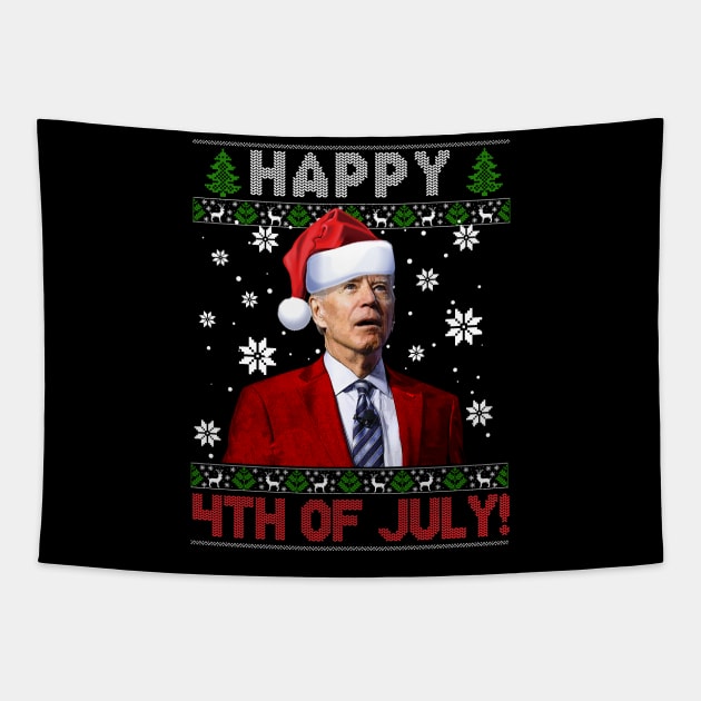 Funny Santa Joe Biden Happy 4th of July Ugly Christmas Sweater Tapestry by petemphasis