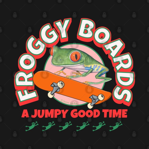 Funny Cute Red Eyed Tree Frog Riding Skateboard by Danny Gordon Art