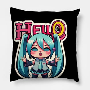 Cute Anime Blue Hair Hello Pillow