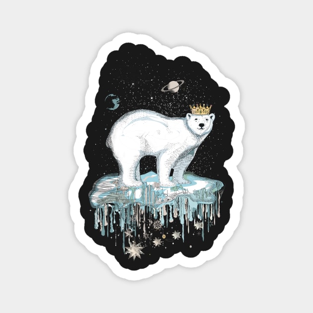 Polar bear with crown on ice floe Magnet by Kisho