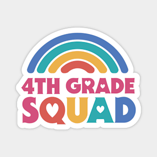 Cute School Teacher 4th Grade Squad with Retro Rainbow and Hearts Magnet