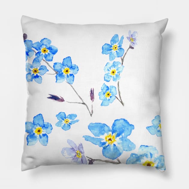 forget me not flower painting Pillow by colorandcolor