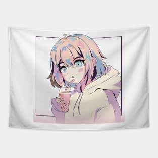 Cute anime boba girl Tapestry