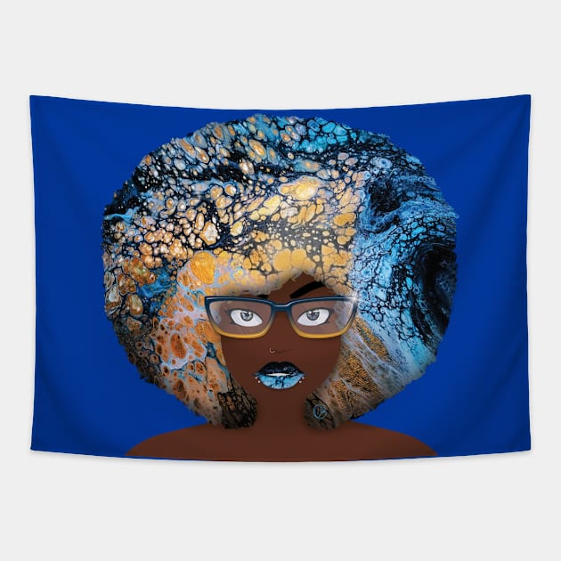 Galaxy Girl Blue & Gold Tapestry by FinalBeatComics