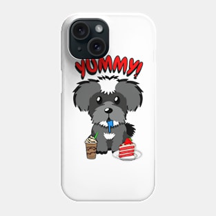 Cute schnauzer dog is having coffee and cake Phone Case