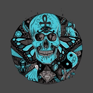 Blue Grey Skull Circle of Humanity T-Shirt