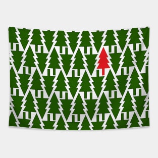 Modern Christmas Tree Pattern - green, white, red Tapestry