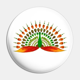 Orange and green mandala peacock Pin