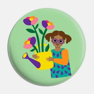 Watering Can Flowers Pin