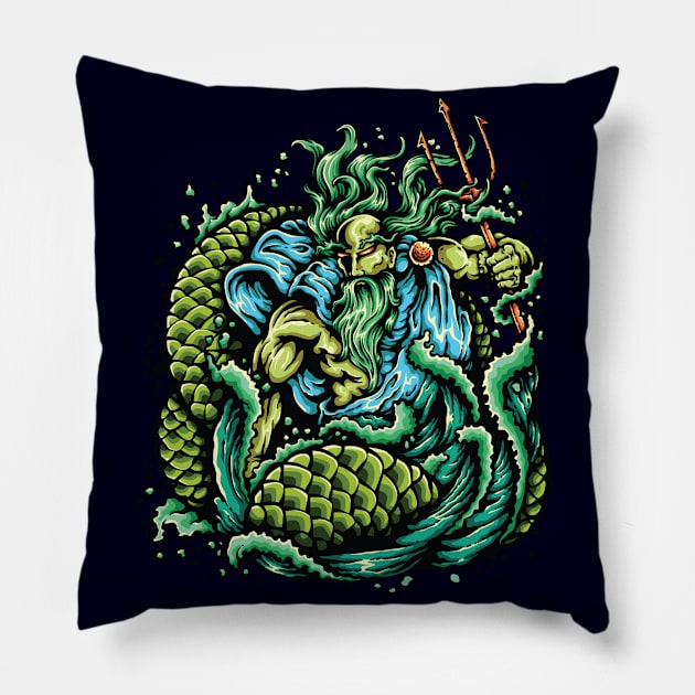 Poseidon Greek God Lord Of The Sea Pillow by meowstudio