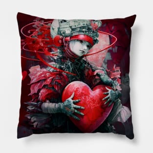 Valentine 2053 No. 1: Futuristic Valentine's Day on a Dark Background Pillow