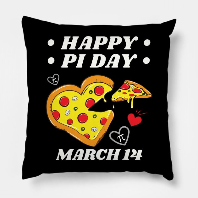 Happy Pi Day March 14 Heart Pizza Pillow by DPattonPD