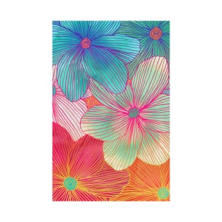 Between the Lines 2 - tropical flowers in purple, pink, blue & orange T-Shirt