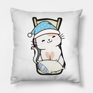 Cute white cat is going to bed Pillow