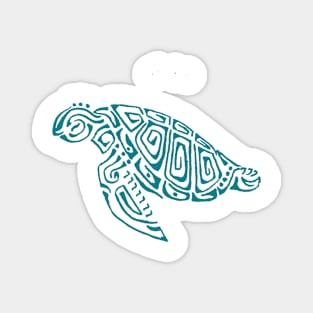 Dark turquoise turtle tattoo style gray background Magnet