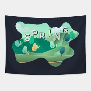 spring landscape flat illustration Tapestry