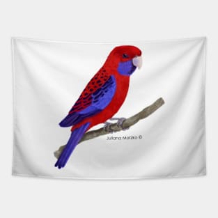 Crimson Rosella Bird Realistic Illustration Tapestry