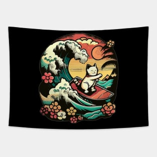 Kitty Night Surf Session Tapestry