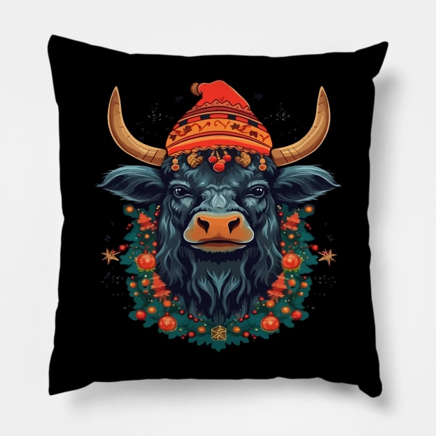 Water Buffalo Christmas Pillow by JH Mart