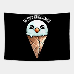 Snowman Ice Cone Merry Christmas Tapestry