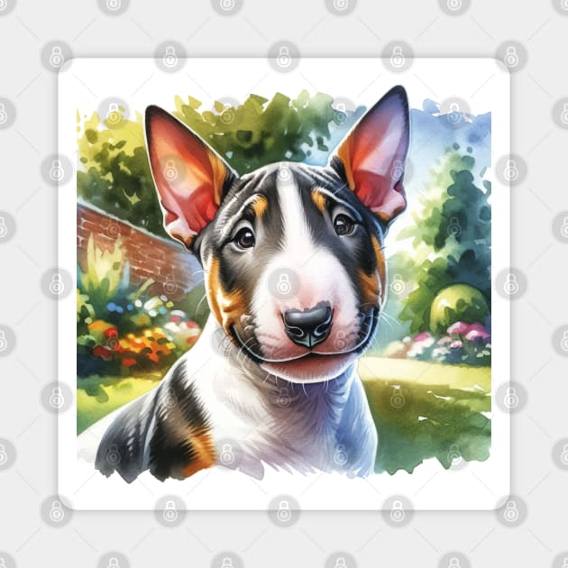 Watercolor Bull Terrier Puppies Painting - Cute Puppy Magnet by Aquarelle Impressions