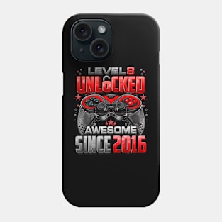 Level 8 Unlocked Awesome Since 2016 8Th Birthday Kids Gaming Phone Case