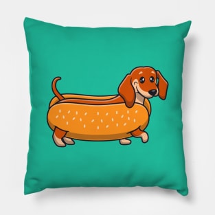 Happy Dachshund in Hotdog Costume Pillow