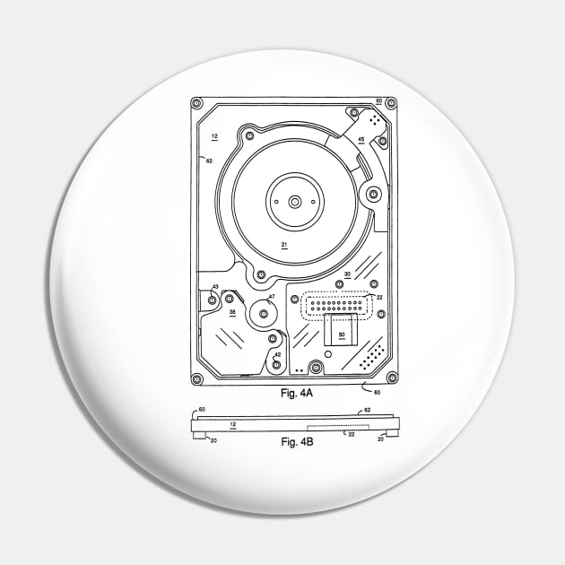 Hard Disk Drive Vintage Patent Hand Drawing Pin by TheYoungDesigns