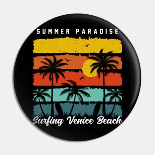 Sunset Vintage Beach Wave Vacation Summer Surfing Paradise Pin