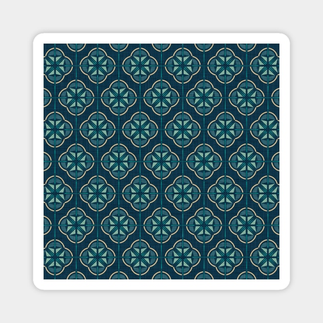 Retro Floral Geometric Tile / Pine Green Magnet by matise