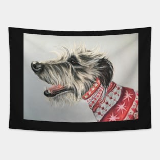 Scruffy Lurcher in Christmas jumper Tapestry