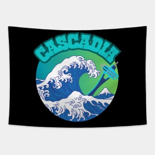 Cascadia. Retro Great Wave Style Tapestry