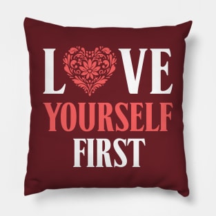 "Self-Love Is the Key" Heart and Self-Care Message Pillow