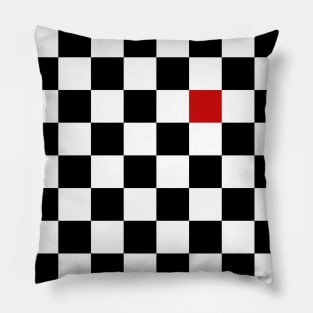 Checkered Black and White with One Red Square Pillow