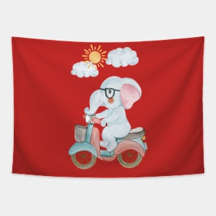 Baby Elephant Motorcycle Tapestry